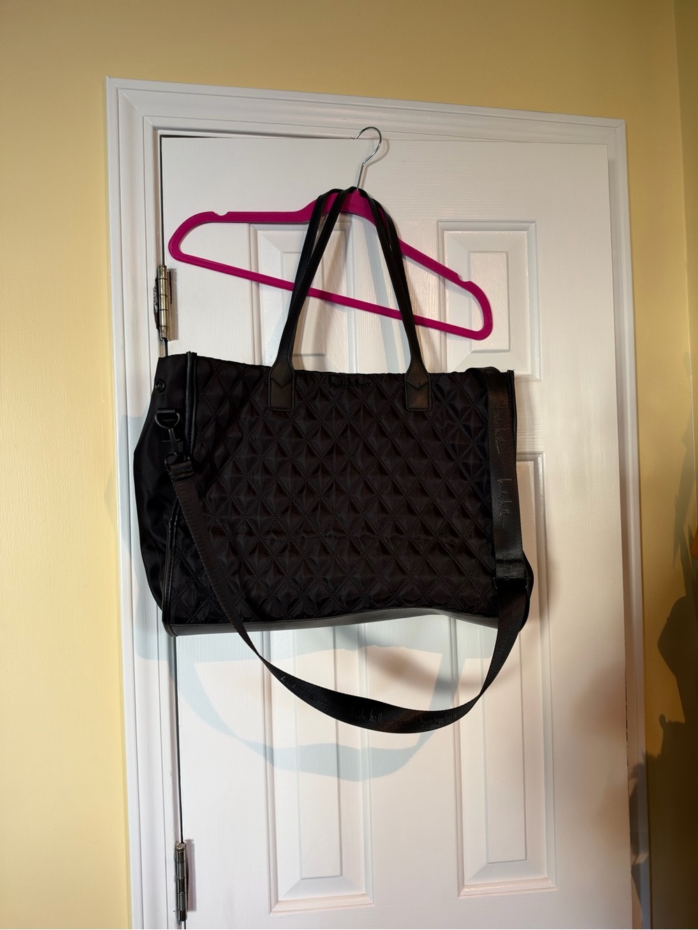 Nicole Miller Black Quilted Tote and Laptop Bag with Adjustable Strap
